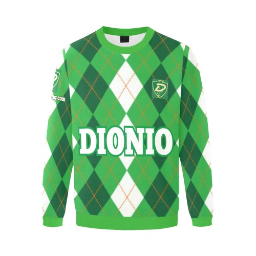 DIONIO Clothing - Argyle Dark Green & White Diamond Sweatshirt (Green Shield Logo) Men's Oversized Fleece Crew Sweatshirt (Model H18)