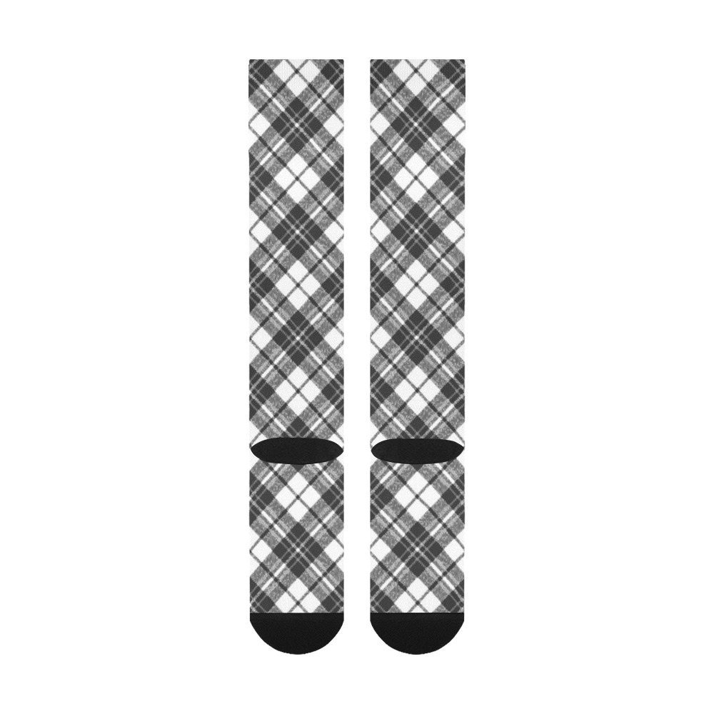 Tartan black white pattern holidays Christmas xmas elegant lines geometric cool fun classic elegance Over-The-Calf Socks