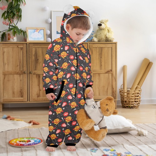 I like pizza space One-Piece Zip up Hooded Pajamas for Little Kids