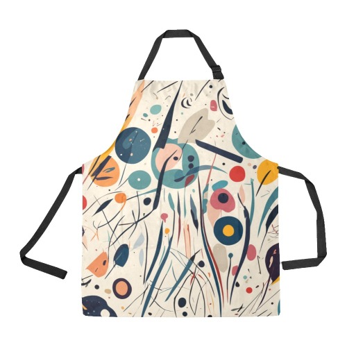 Abstract art of lines, circles on beige. All Over Print Apron