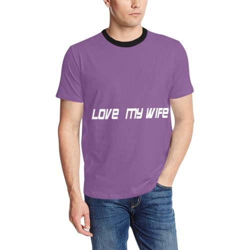 LOVE MY WIFE Men's All Over Print T-Shirt (Solid Color Neck) (Model T63)