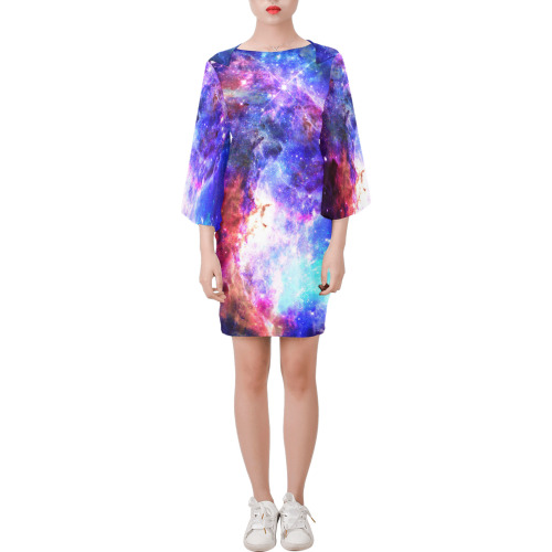 Mystical fantasy deep galaxy space - Interstellar cosmic dust Bell Sleeve Dress (Model D52)