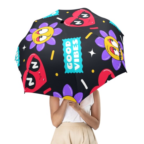 Groovy hearts Semi-Automatic Foldable Umbrella (Model U12)