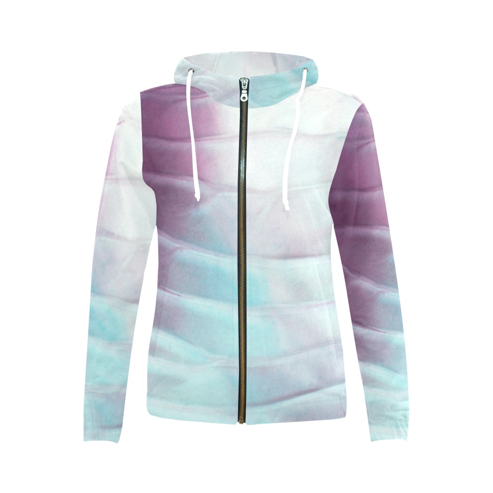 Turquoise and purple paint waves All Over Print Full Zip Hoodie for Women (Model H14)