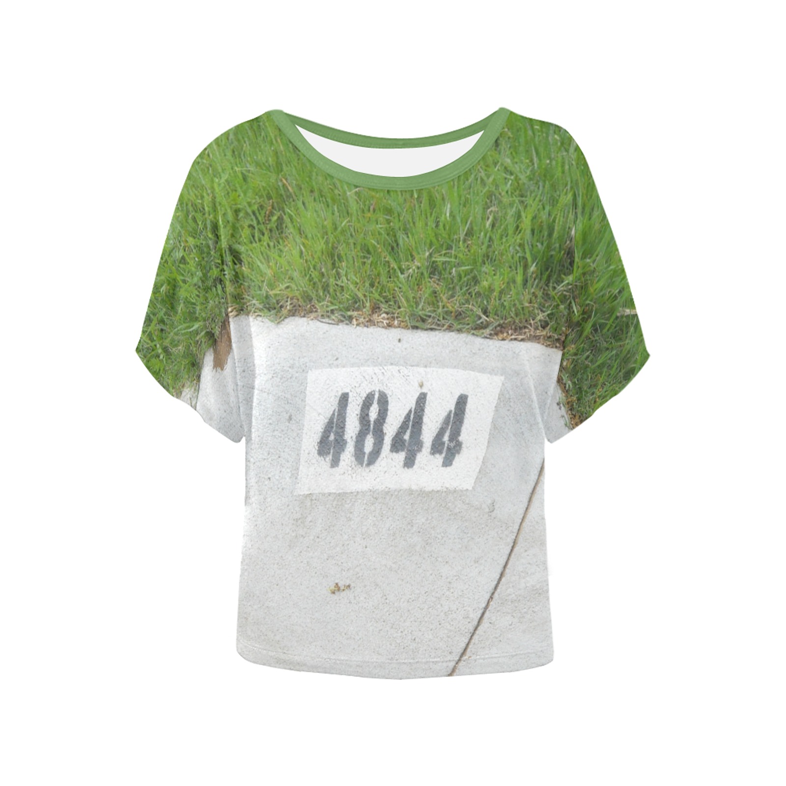 Street Number 4844 with green collar Women's Batwing-Sleeved Blouse T shirt (Model T44)