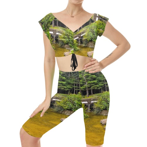 Japanese garden Women's Crop Top Yoga Set