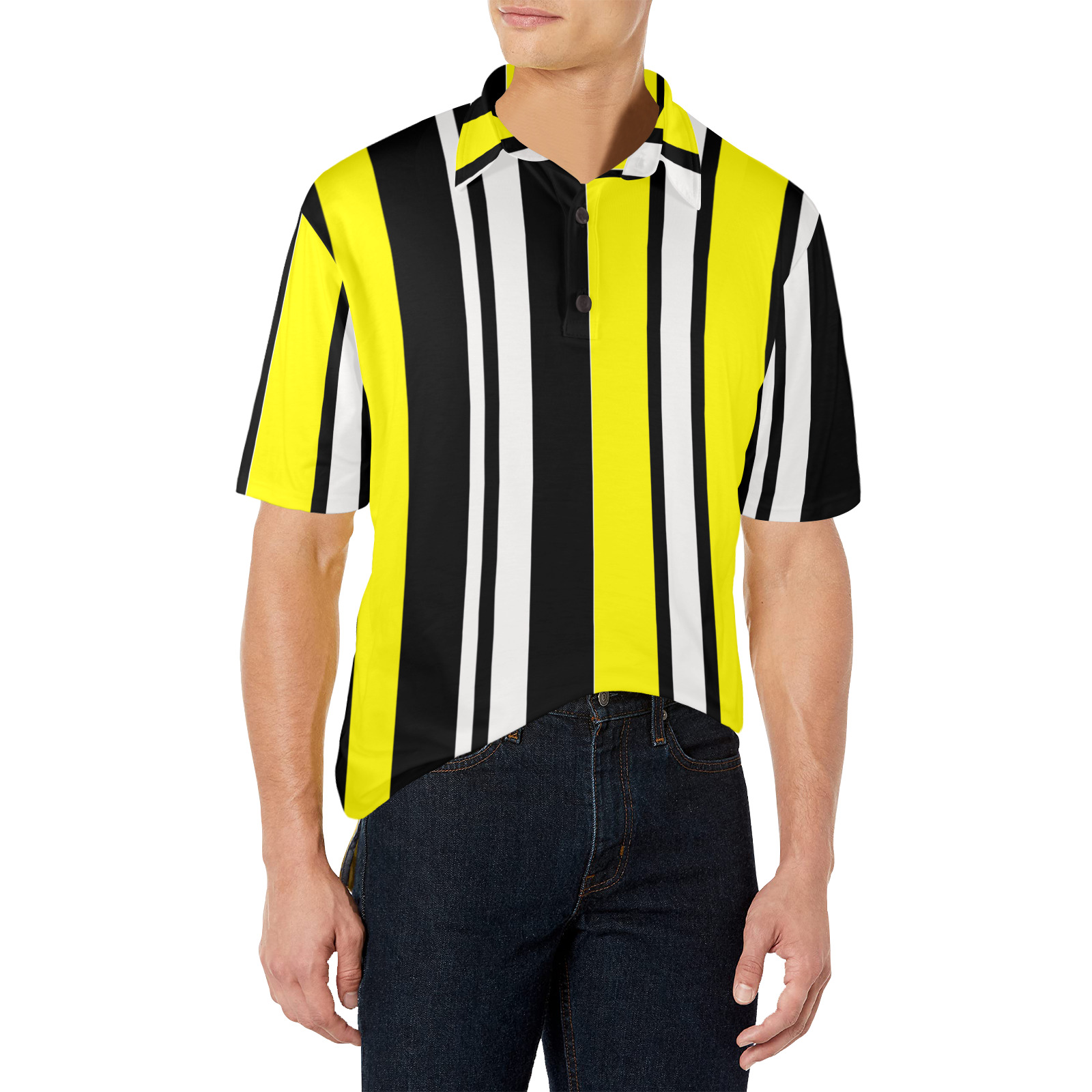 by stripes Men's All Over Print Polo Shirt (Model T55)