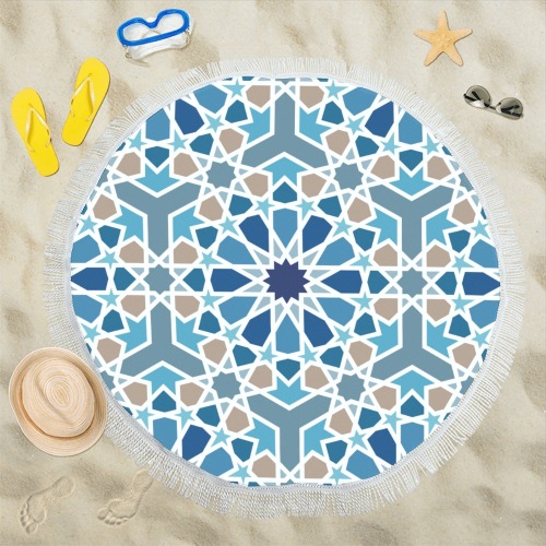 Arabic Geometric Design Pattern Circular Beach Shawl 59"x 59"