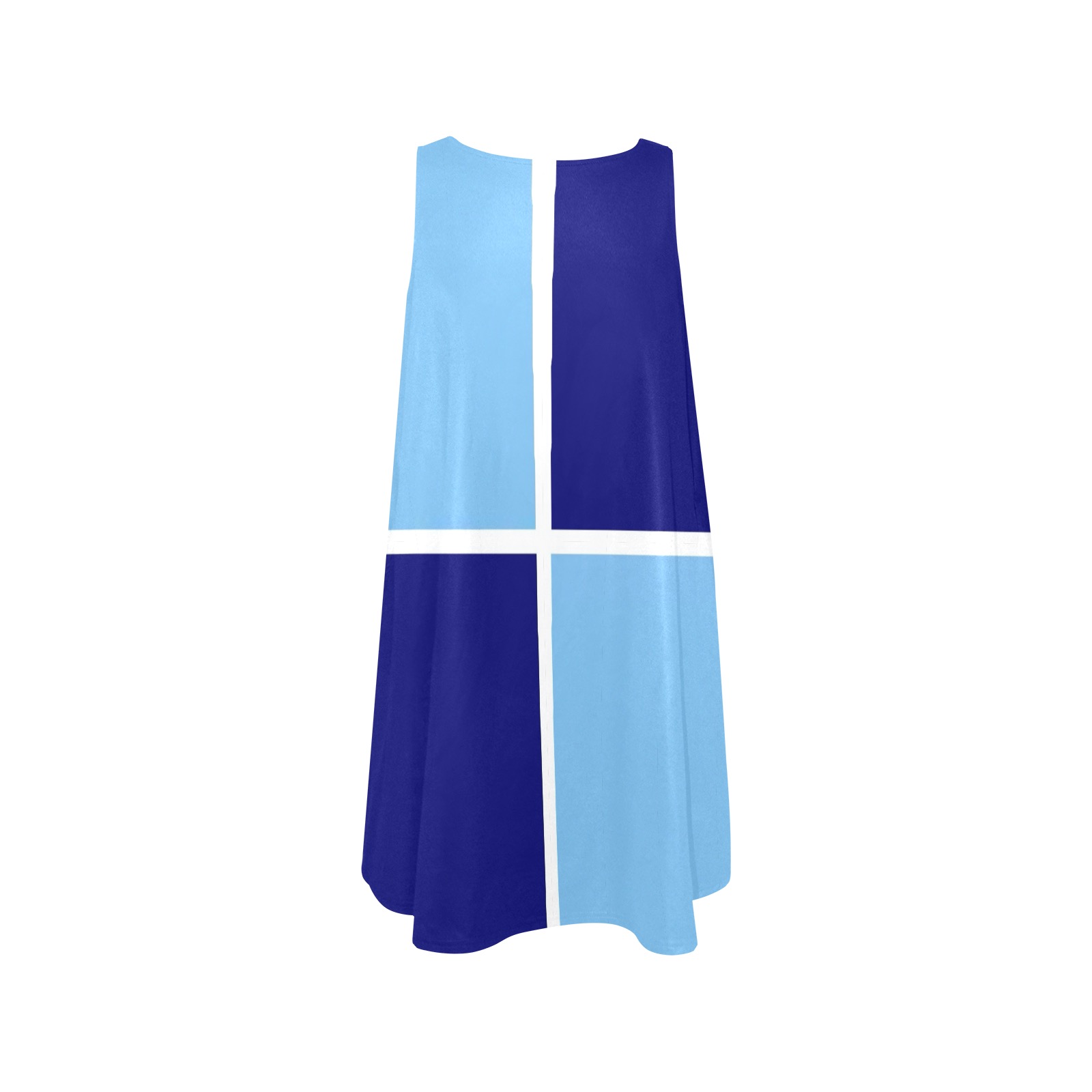 Light Blue and Navy Squares Sleeveless A-Line Pocket Dress (Model D57)