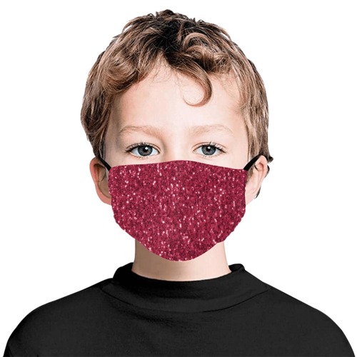 Magenta dark pink red faux sparkles glitter Flat Mouth Mask with Drawstring
