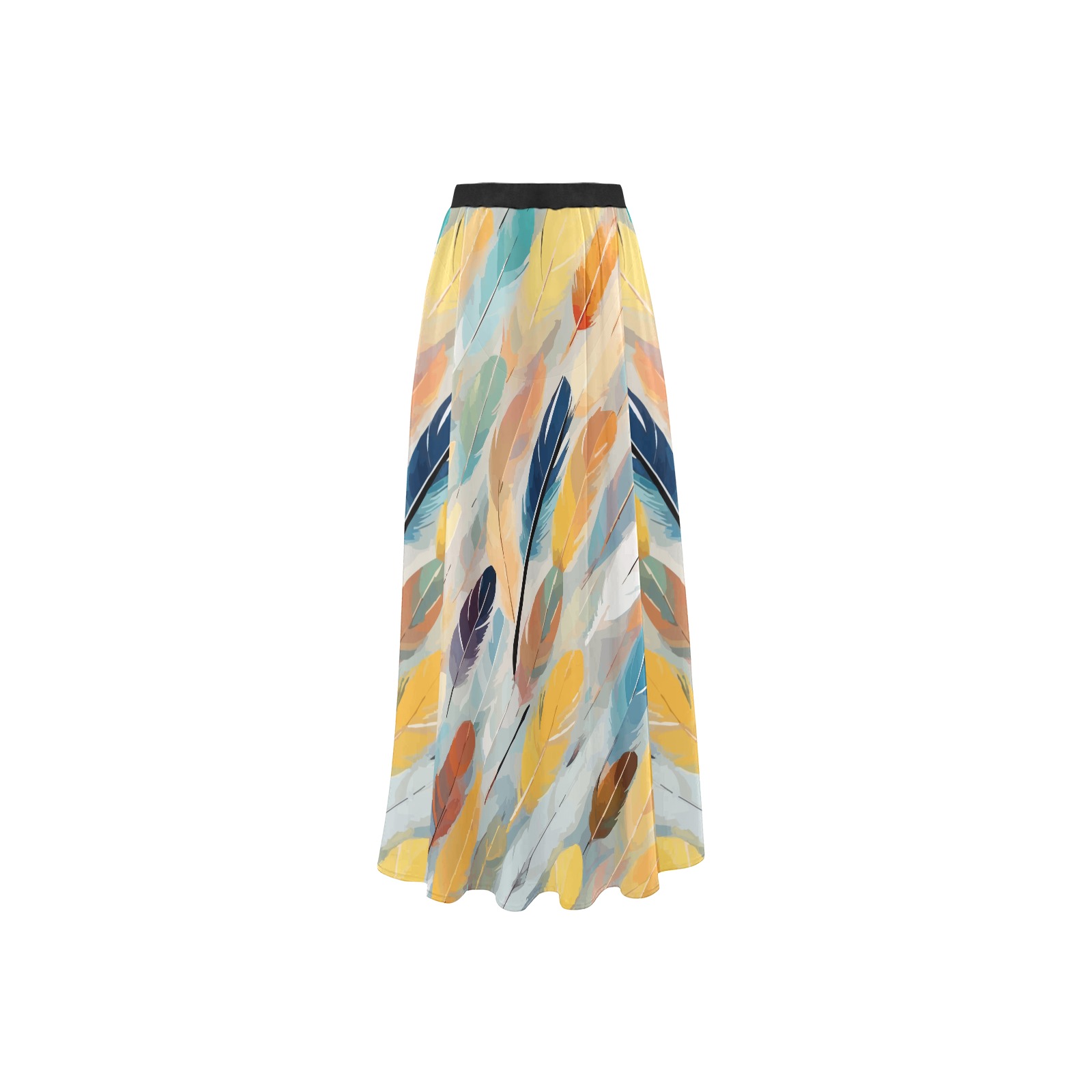 Colorful feathers in the wind abstract art. High Slit Long Beach Dress (Model S40)