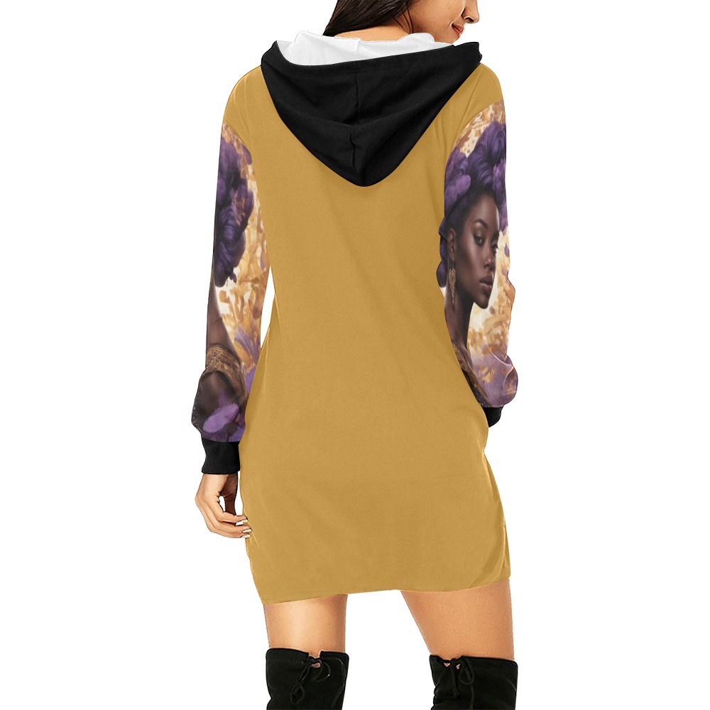 Women's Hoodie Dress Dijon/Purp All Over Print Hoodie Mini Dress (Model H27)