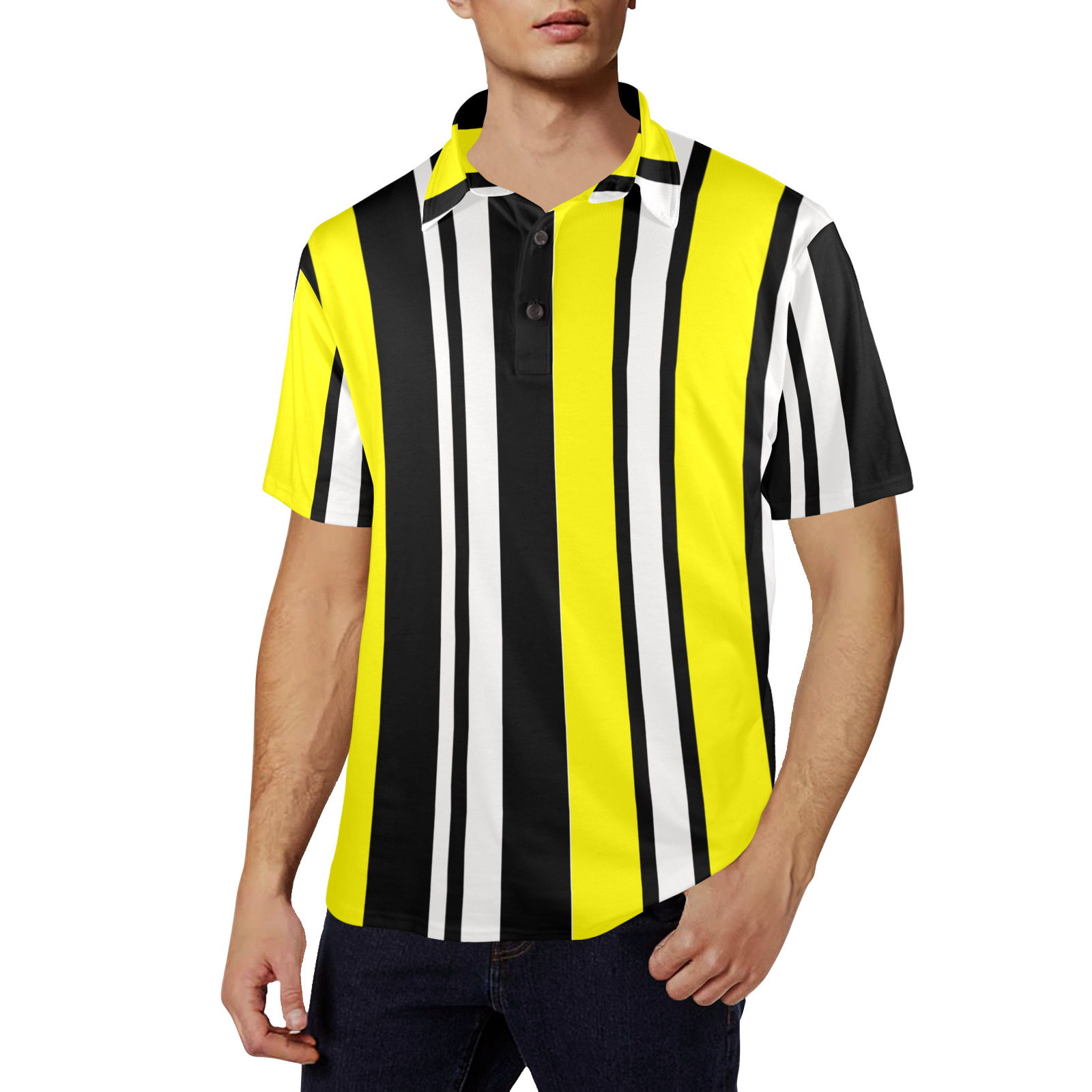by stripes Men's All Over Print Polo Shirt (Model T55)