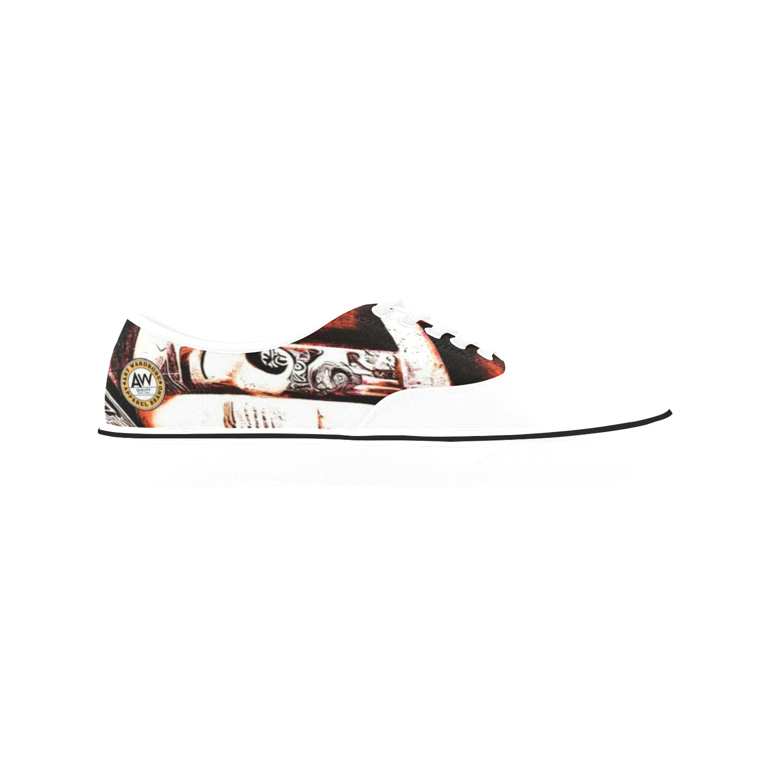 graffiti building's brown and white Classic Men's Canvas Low Top Shoes (Model E001-4)