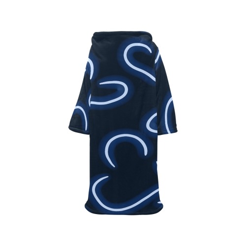Neon Hearts Blue Blanket Robe with Sleeves for Adults
