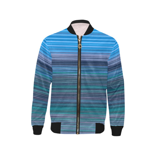 Abstract Blue Horizontal Stripes Kids' All Over Print Bomber Jacket (Model H40)