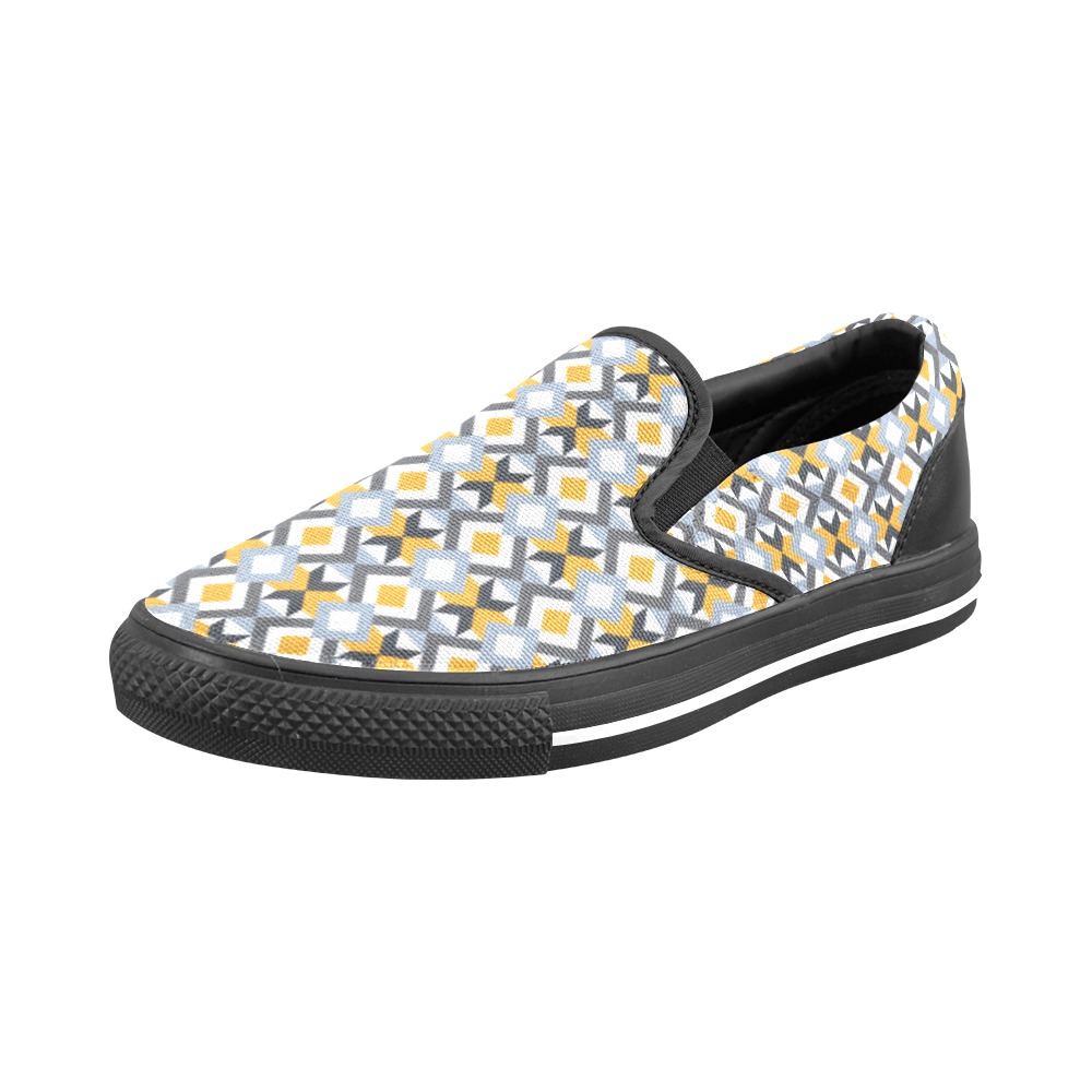 Retro Angles Abstract Geometric Pattern Women's Slip-on Canvas Shoes (Model 019)