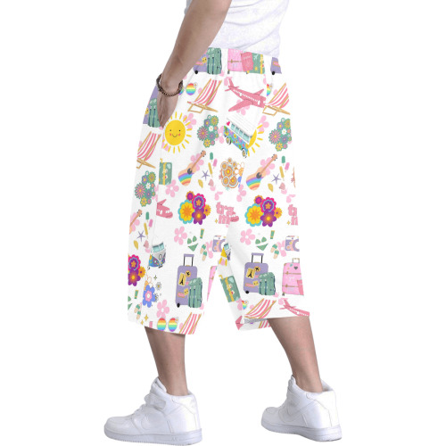 Hippie Summer Holiday Travel Vacation Artwork Design Men's All Over Print Baggy Shorts (Model L37)