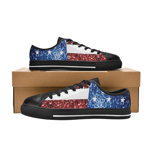 Sparkly USA flag America Red White Blue faux Sparkles patriotic bling 4th of July Women's Classic Canvas Shoes (Model 018)