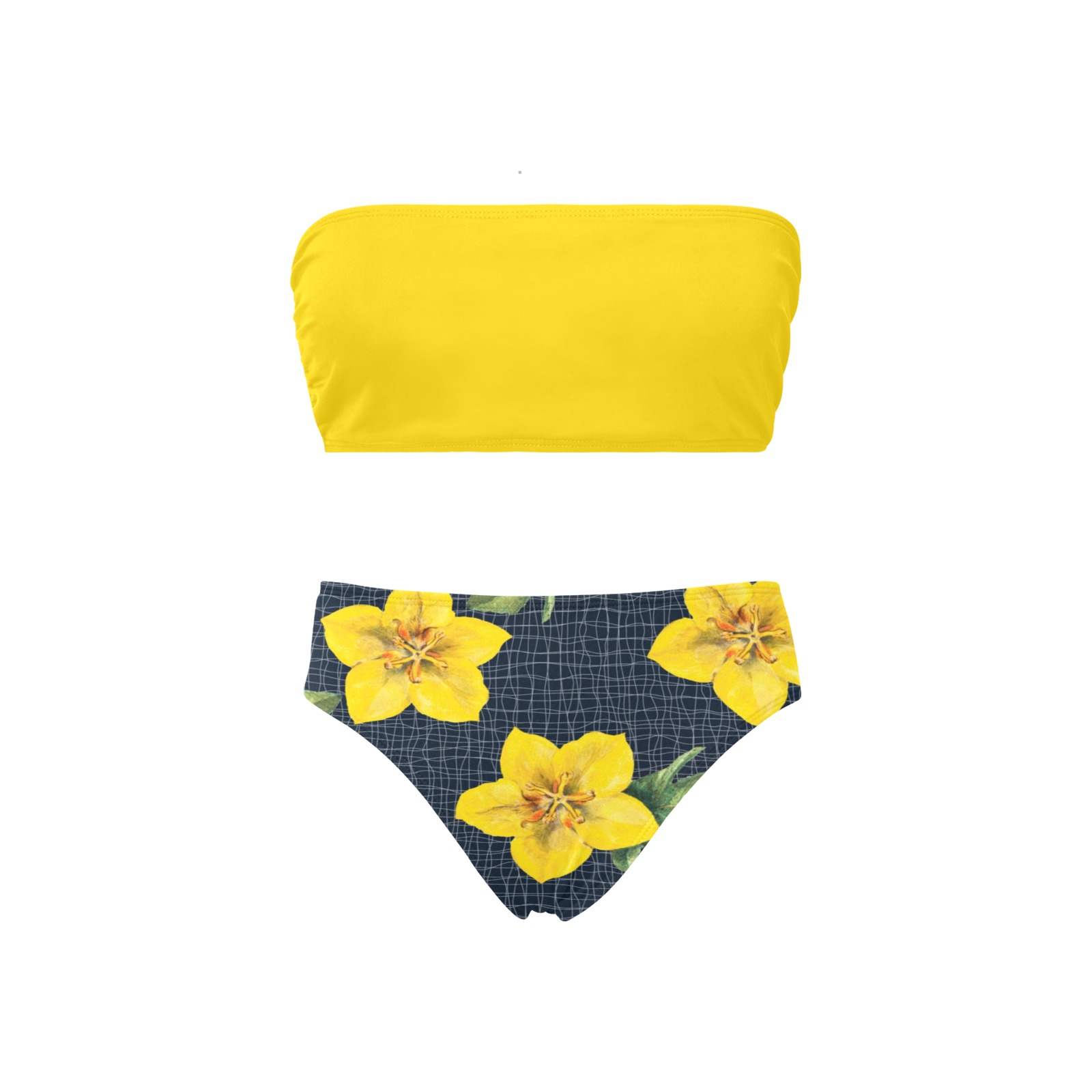 yellow flora print copy Chest Wrap Bikini Swimsuit (Model S36)
