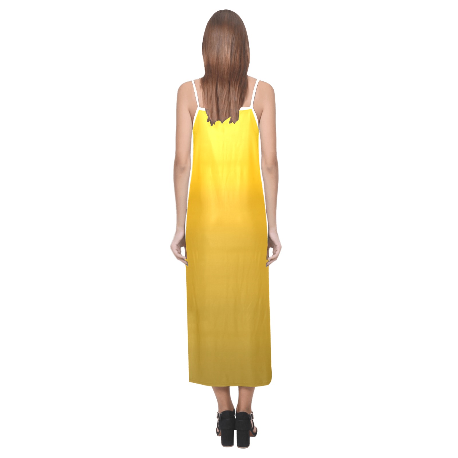 yel sp V-Neck Open Fork Long Dress(Model D18)