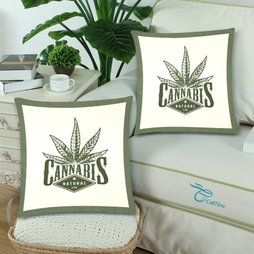 Cannabis Pillow Custom Zippered Pillow Cases 18"x 18" (Twin Sides) (Set of 2)