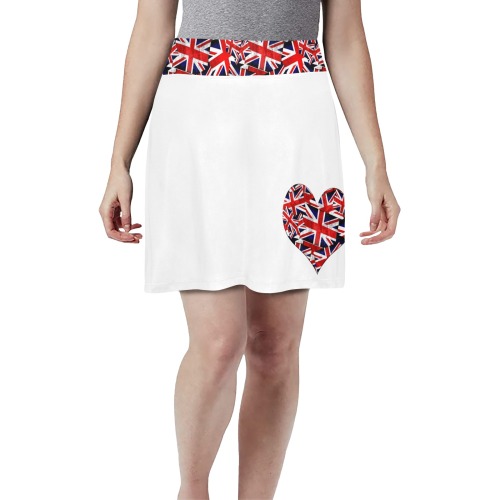 Union Jack British Flag Heart - White Women's Athletic Skirt (Model D64)