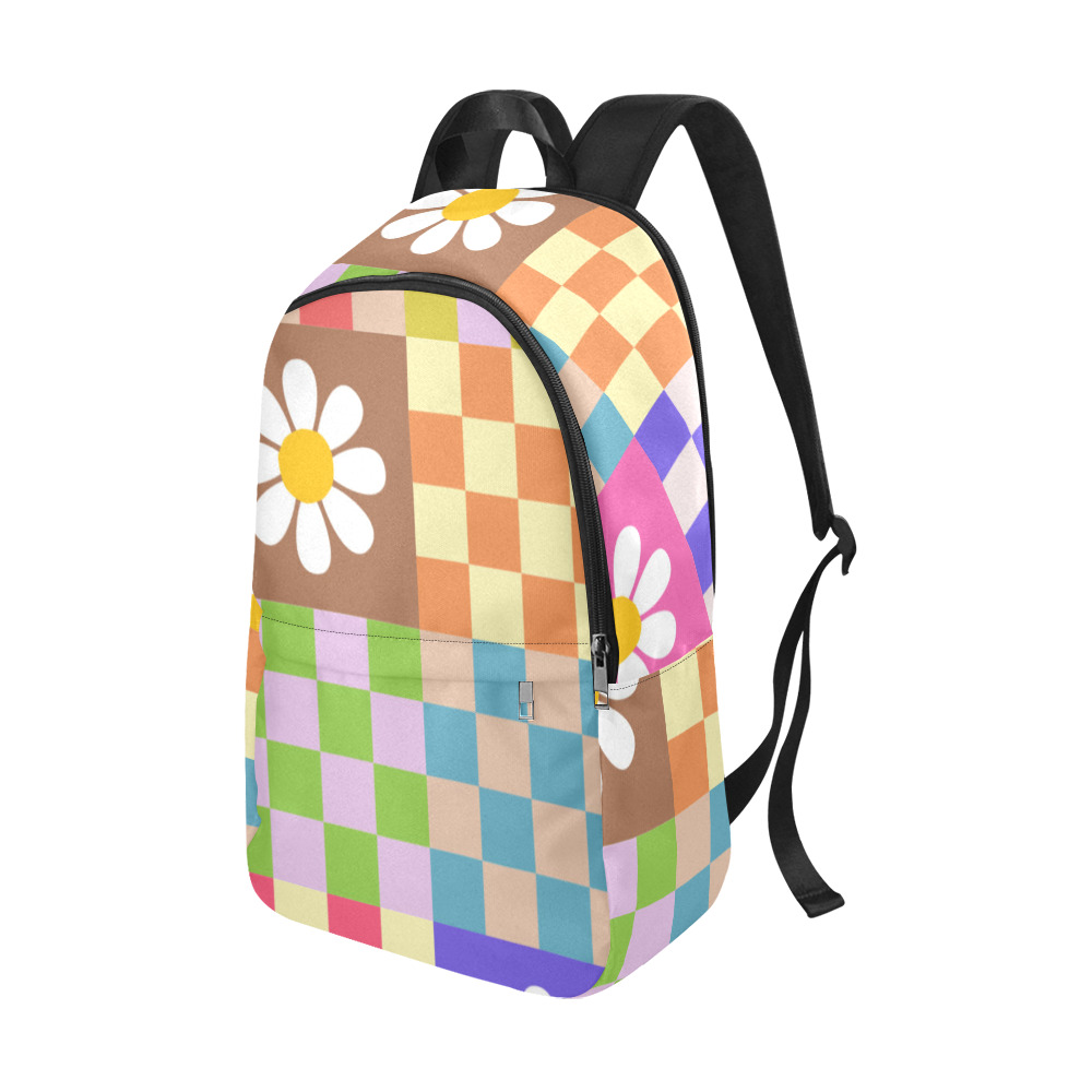 Mid Century Geometric Checkered Retro Floral Daisy Flower Pattern Fabric Backpack for Adult (Model 1659)