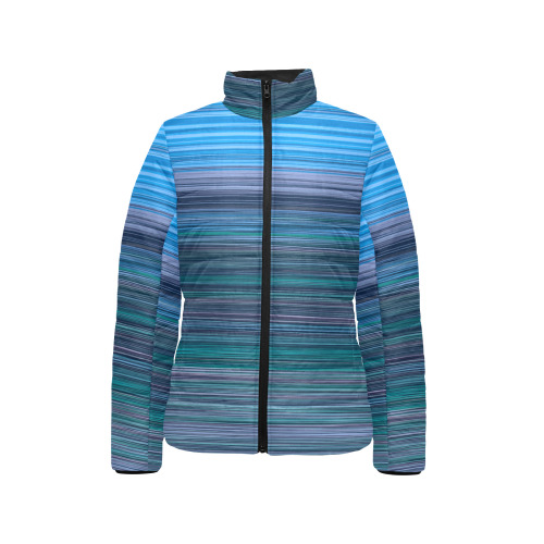 Abstract Blue Horizontal Stripes Women's Stand Collar Padded Jacket (Model H41)