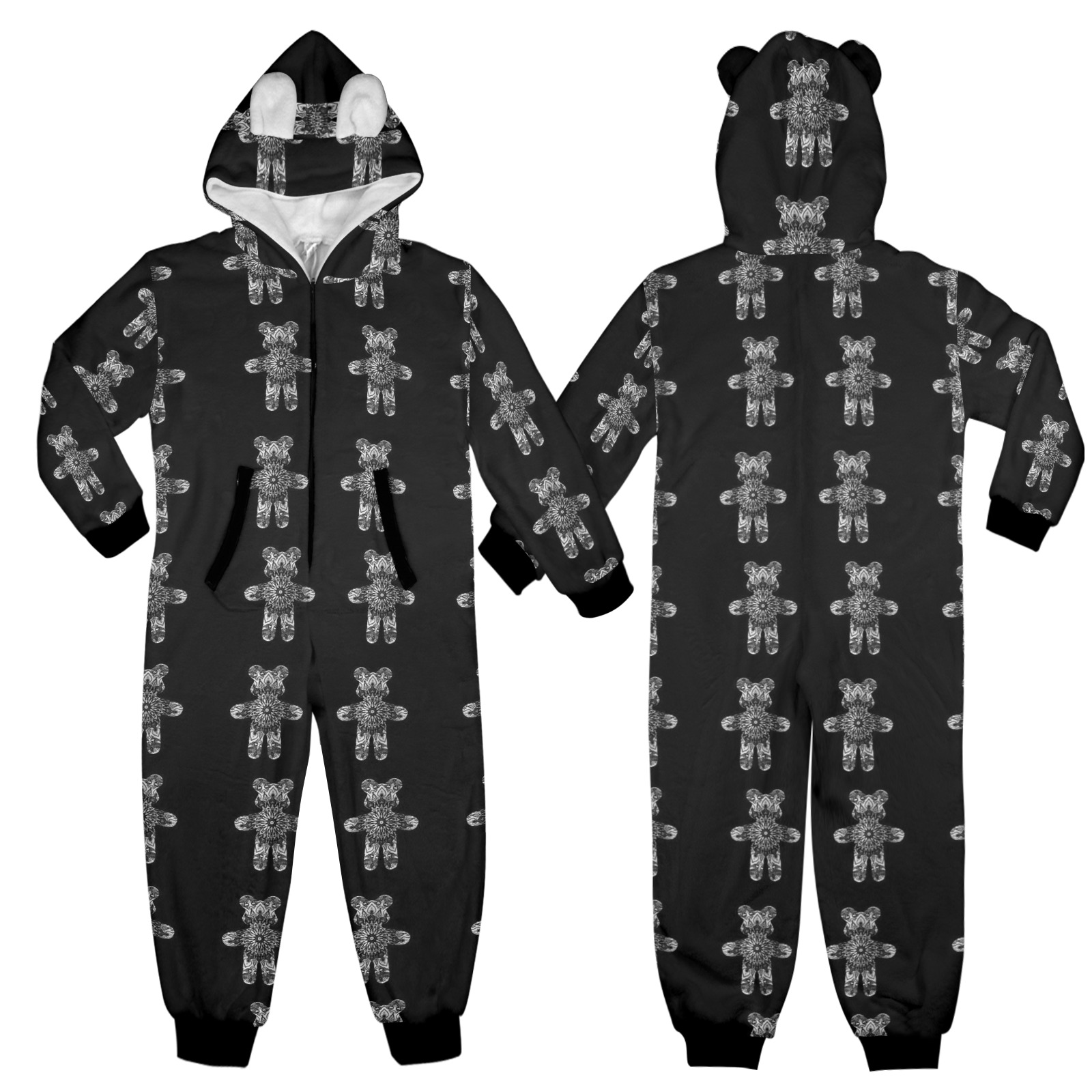 nounours 1g One-Piece Zip Up Hooded Pajamas for Big Kids