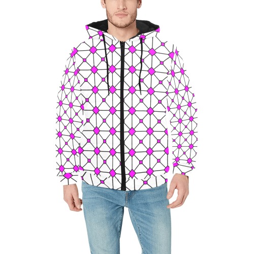 stain glass window shell pink Men's Padded Hooded Jacket (Model H42)