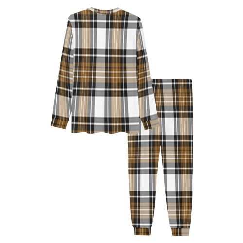 Brown Black Plaid Men's All Over Print Pajama Set with Custom Cuff