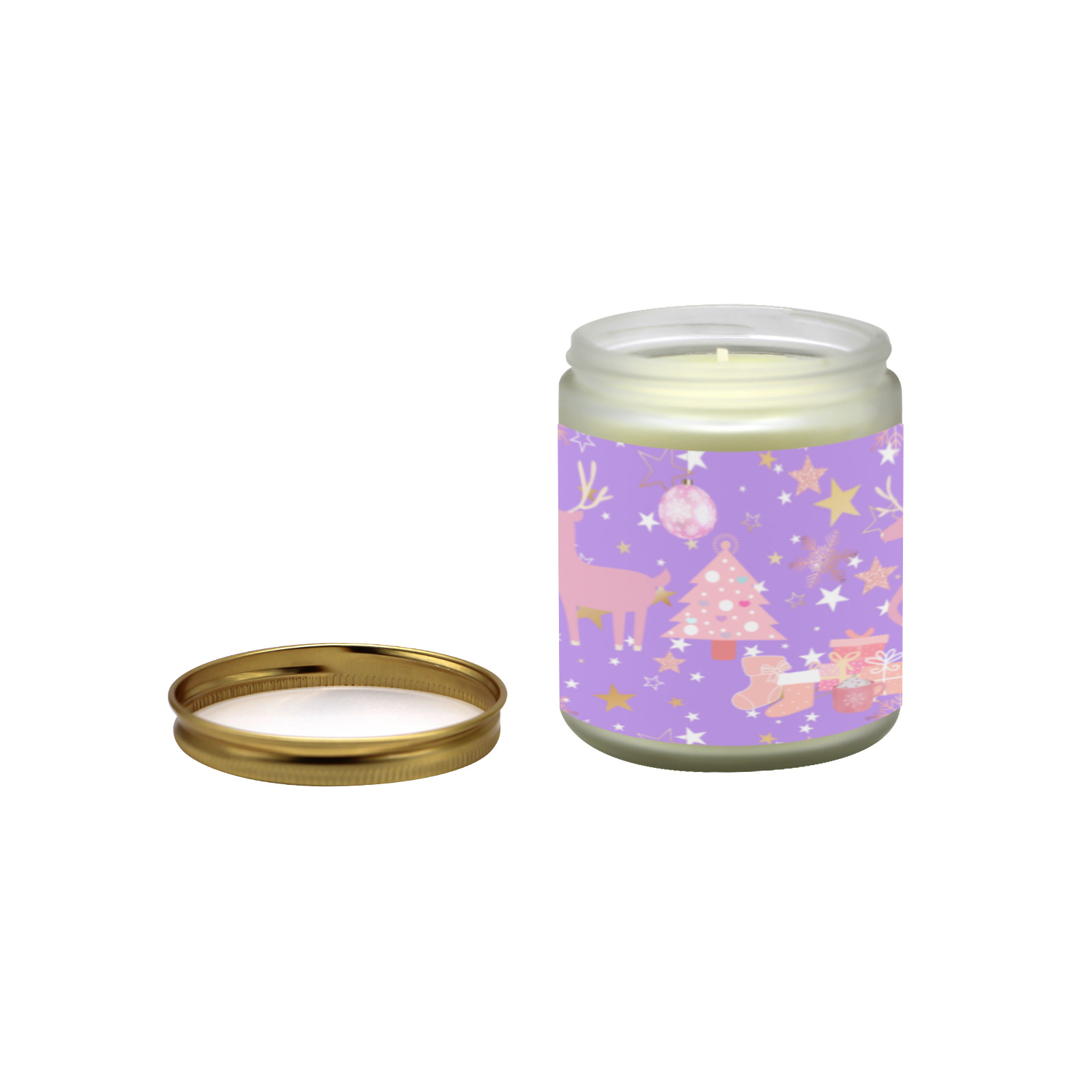 Pink and Purple and Gold Christmas Design Frosted Glass Candle Cup - Large Size (Lavender&Lemon)