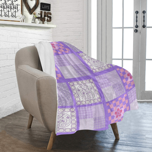 Pink and Purple Patchwork Design Ultra-Soft Micro Fleece Blanket 30''x40''