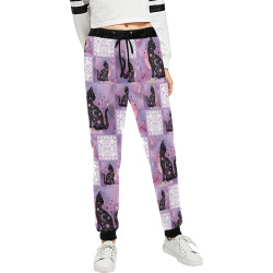 Purple Cosmic Cats Patchwork Pattern Unisex All Over Print Sweatpants (Model L11)