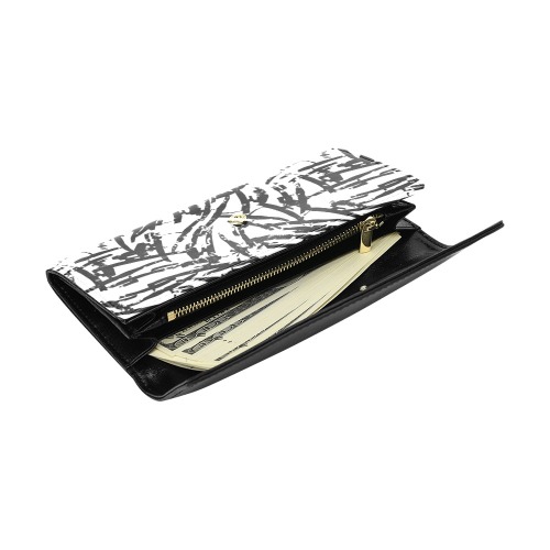 Brush Stroke Black and White Women's Flap Wallet (Model 1707)