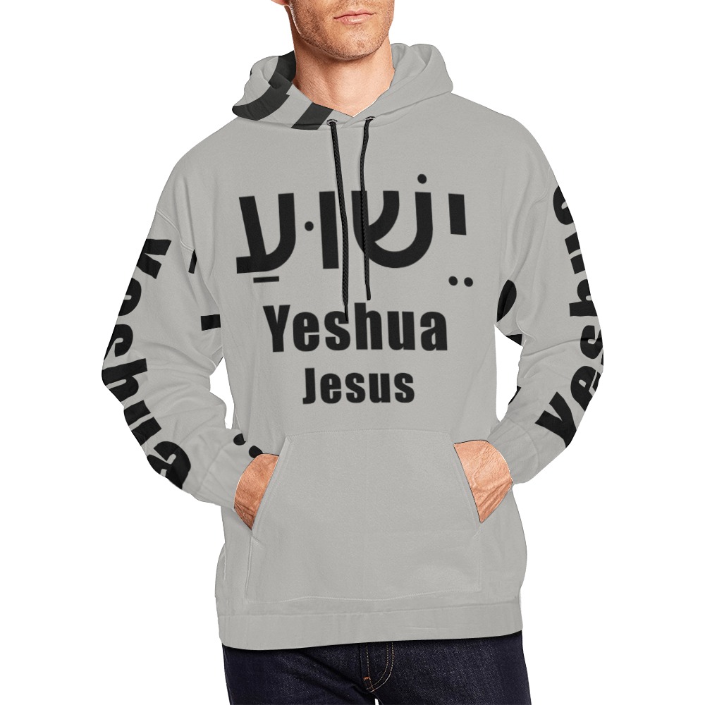 Yeshua Hooded Gray (Black text) All Over Print Hoodie for Men (USA Size) (Model H13)
