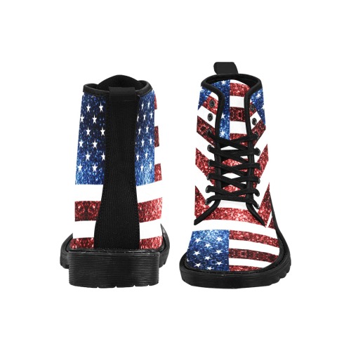 Sparkly USA flag America Red White Blue faux Sparkles patriotic bling 4th of July Martin Boots for Women (Black) (Model 1203H)