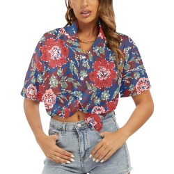 Mosaic red flowers MP Women's All Over Print Hawaiian Shirt (T58-2)