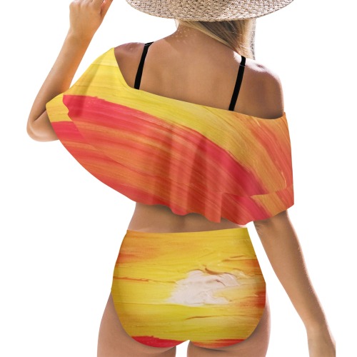 sunset orange Women's Ruffle Off Shoulder Bikini Swimsuit (Model S45)
