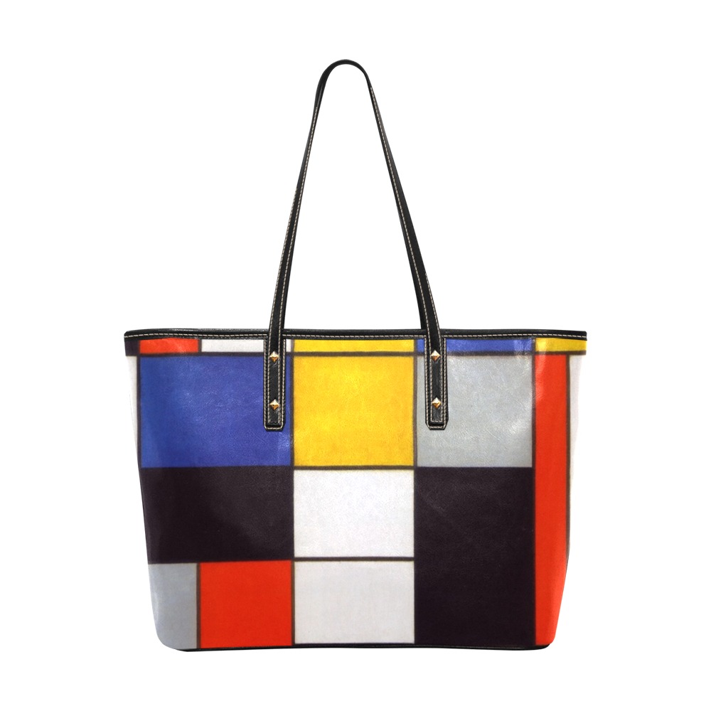 Composition A by Piet Mondrian Chic Leather Tote Bag (Model 1709)