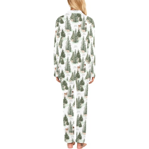 Woodland Print White Women's Long Pajama Set