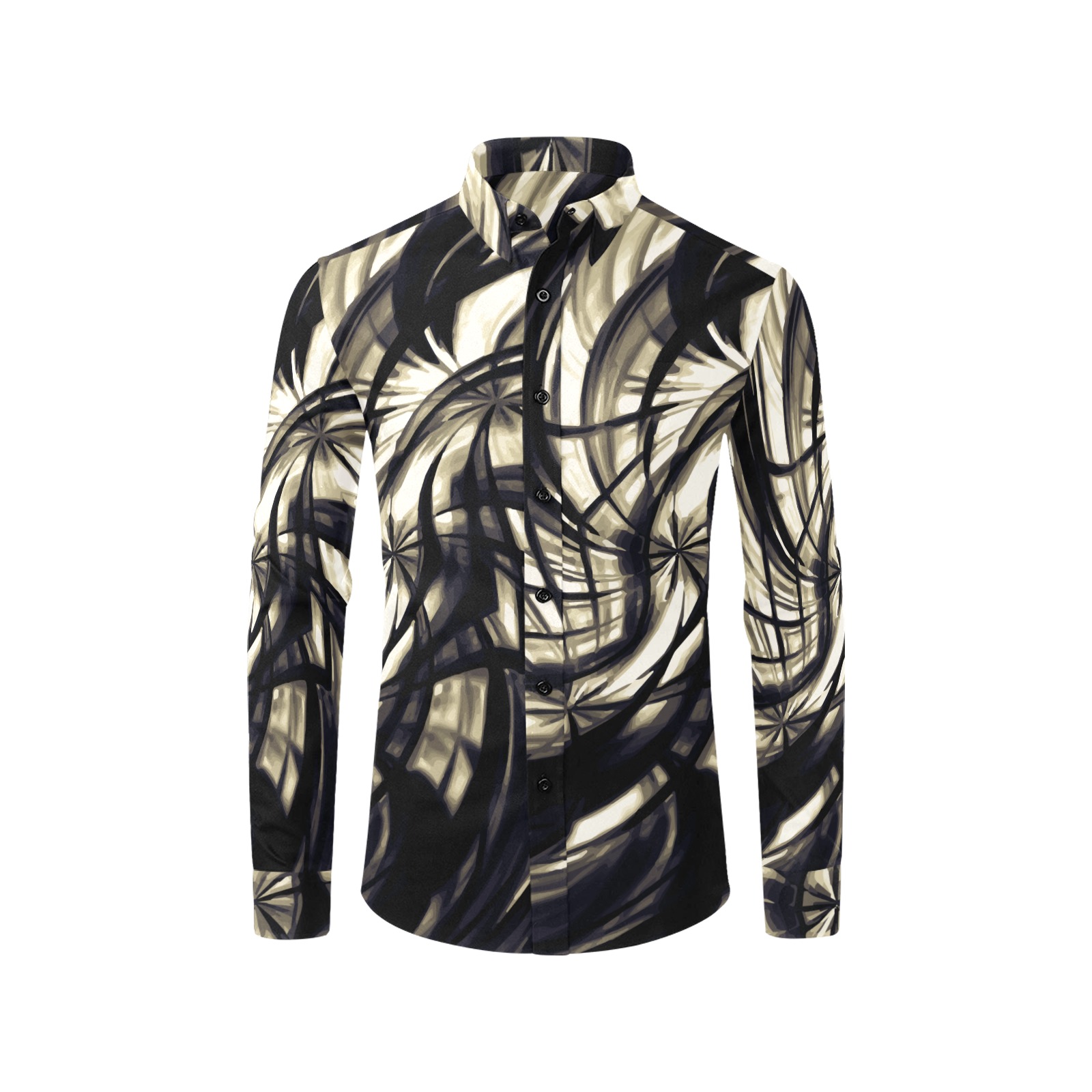 Black Latte - black cream white spiral pattern Men's All Over Print Casual Dress Shirt (Model T61)