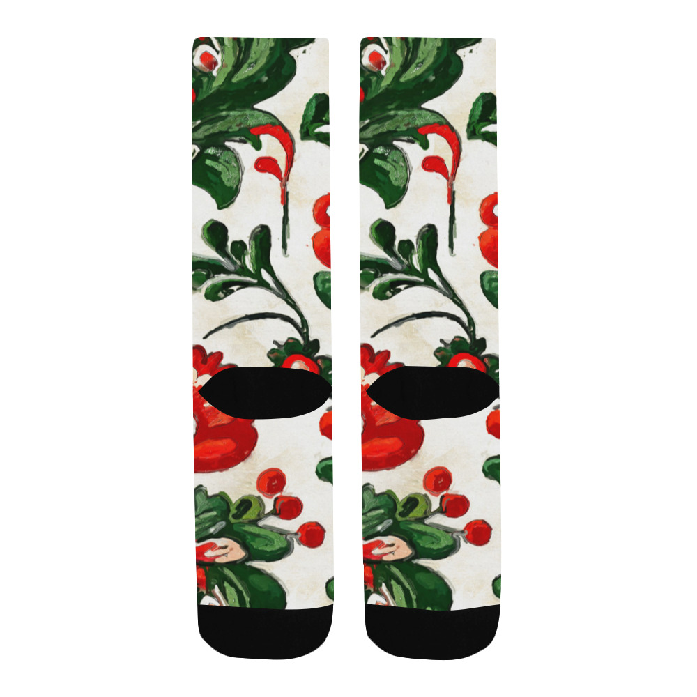 folklore motifs red flowers socks Men's Custom Socks