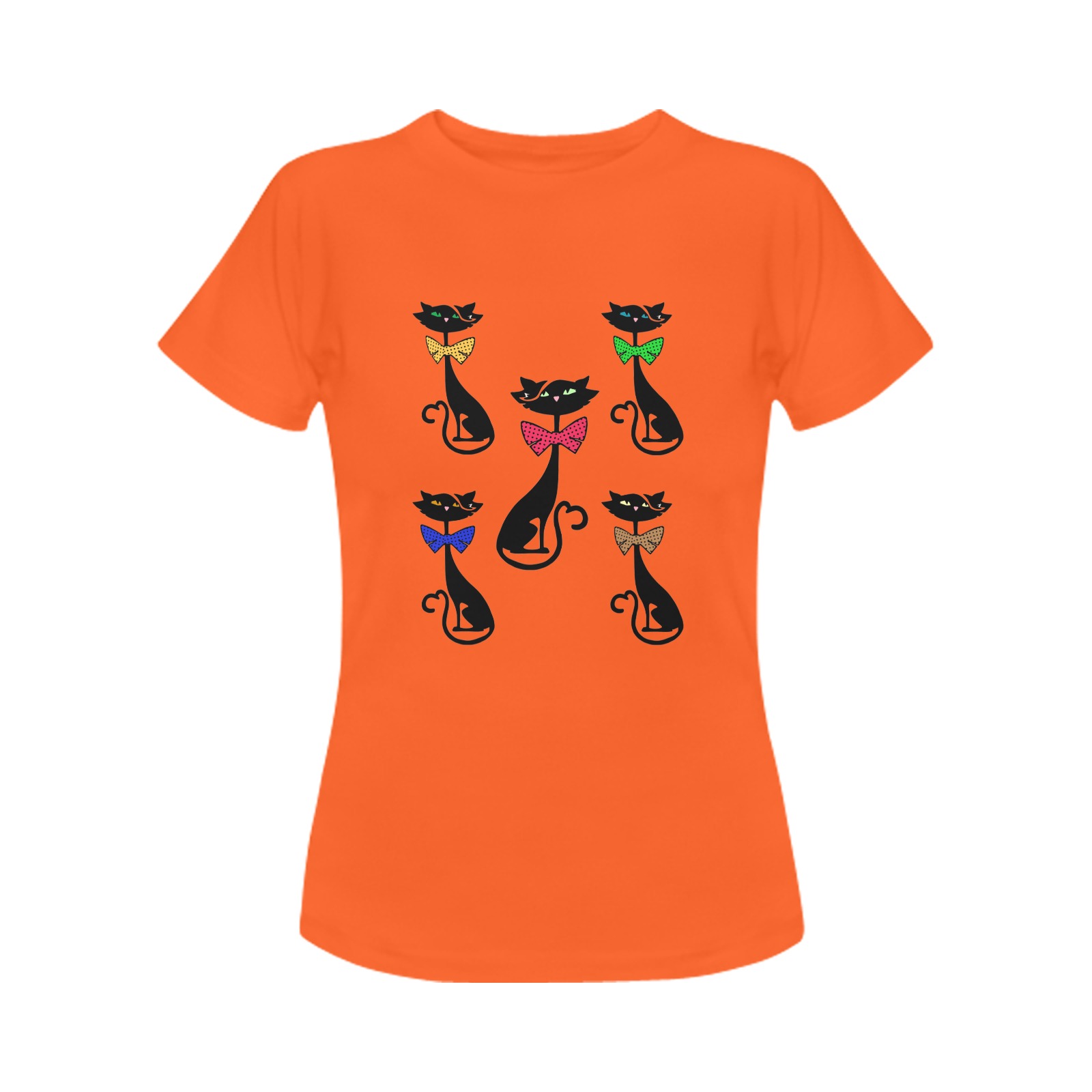 Black Cat with Bow Ties - Orange Women's T-Shirt in USA Size (Front Printing Only)