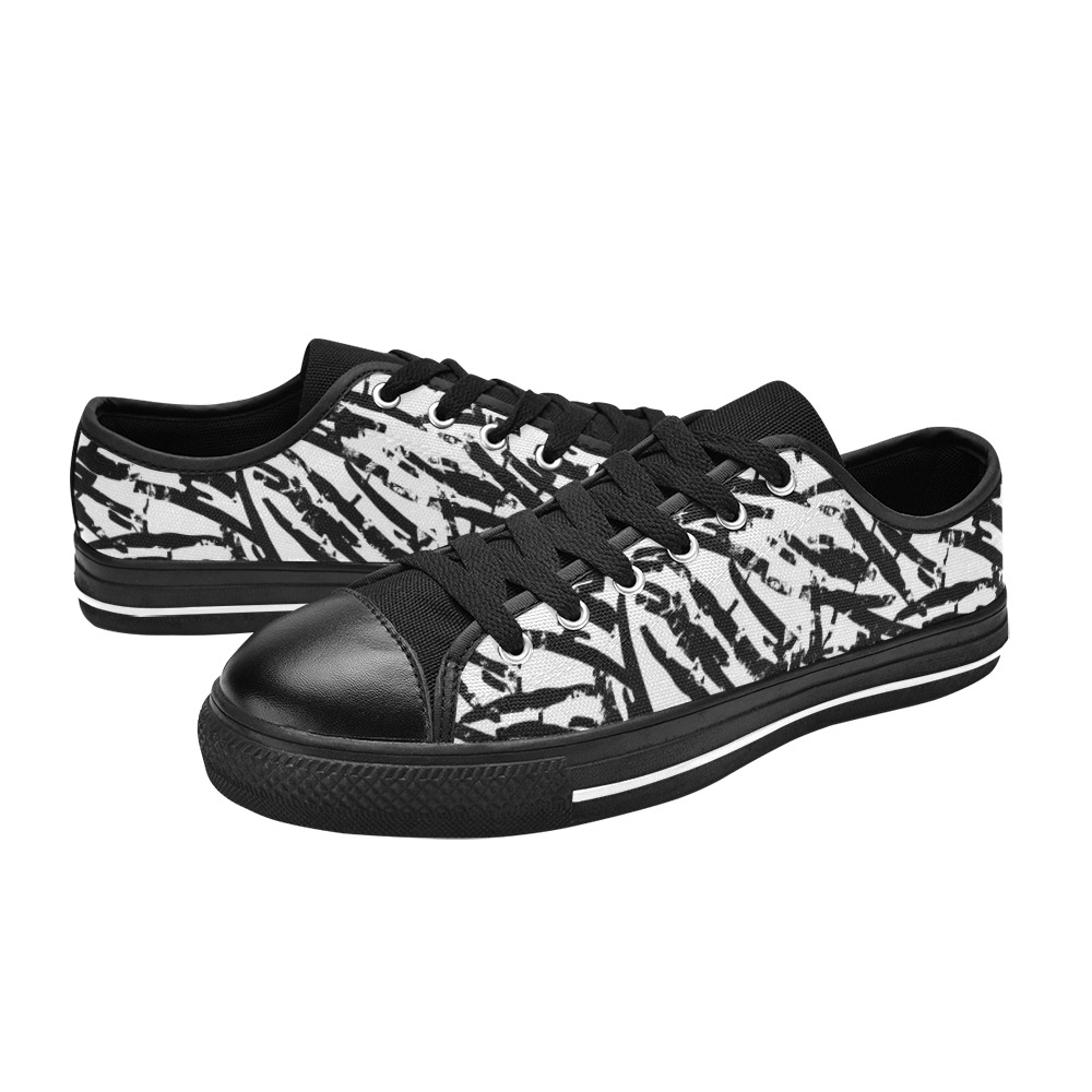 Brush Stroke Black and White Women's Classic Canvas Shoes (Model 018)