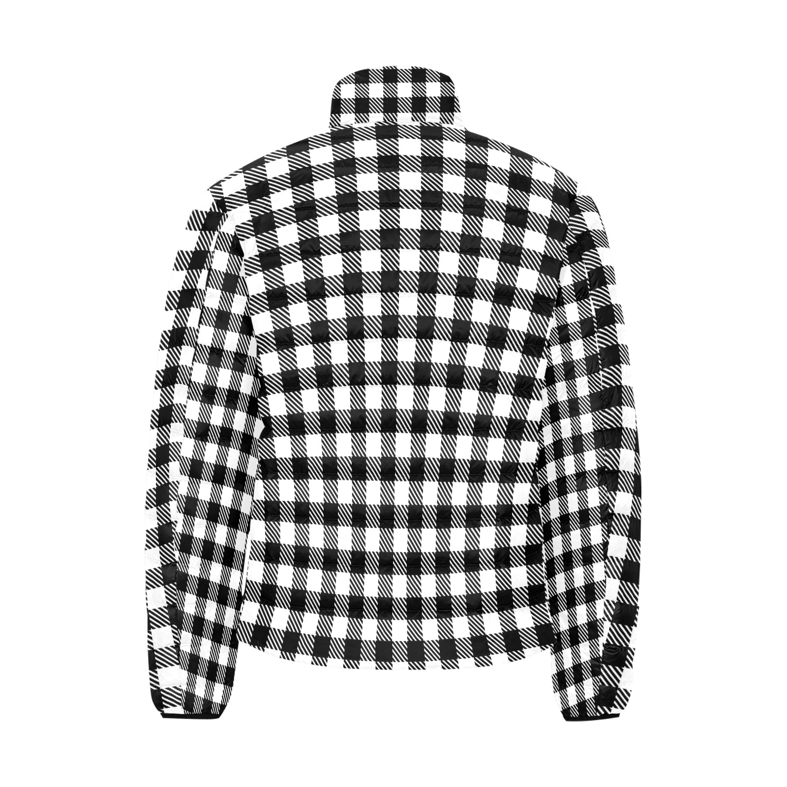 Black and White Checks Men's Stand Collar Padded Jacket (Model H41)