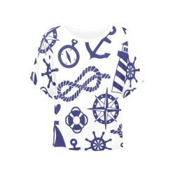 Sailing, Nautical Pattern Women's Batwing-Sleeved Blouse T shirt (Model T44)