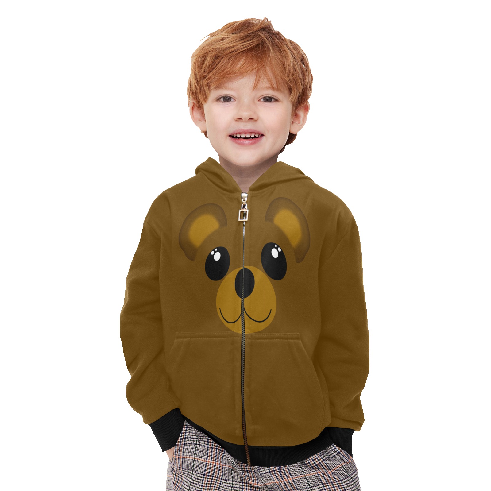 Kawaii Brown Bear Little Boys' Zip Up Hoodie (Model H58)