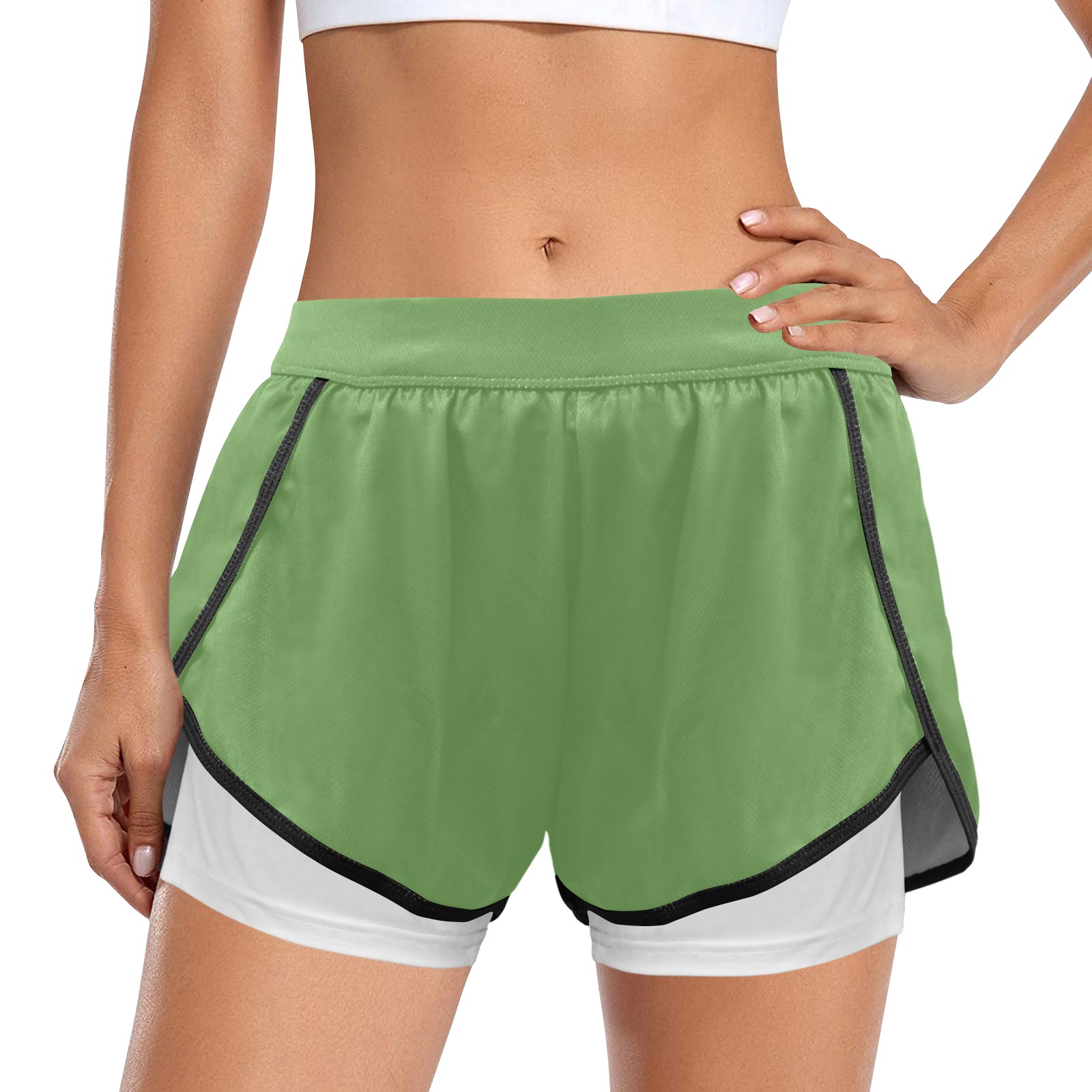 Green Approach Collection Women's Sports Shorts with Compression Liner (Model L63)
